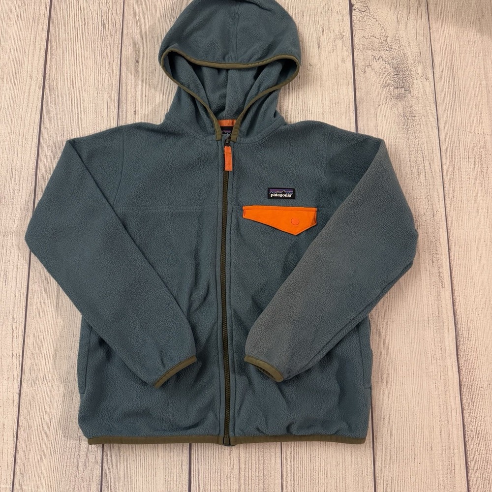 Patagonia Kids Synchilla Fleece Hoodie Jacket Blue Orange Full Zip Size XS 5-6